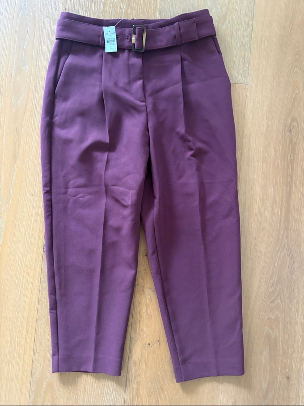 Ann Taylor Belted Tapered paper bag Pants in Deep Plum